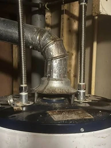 Water heater venting inspection in a historic Cabbage Hill cellar